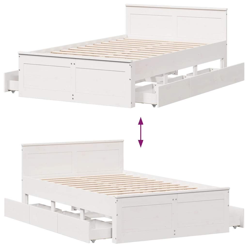 fehér tömör fenyőfa fejtámlás ágykeret matrac nélkül 135x190 cm