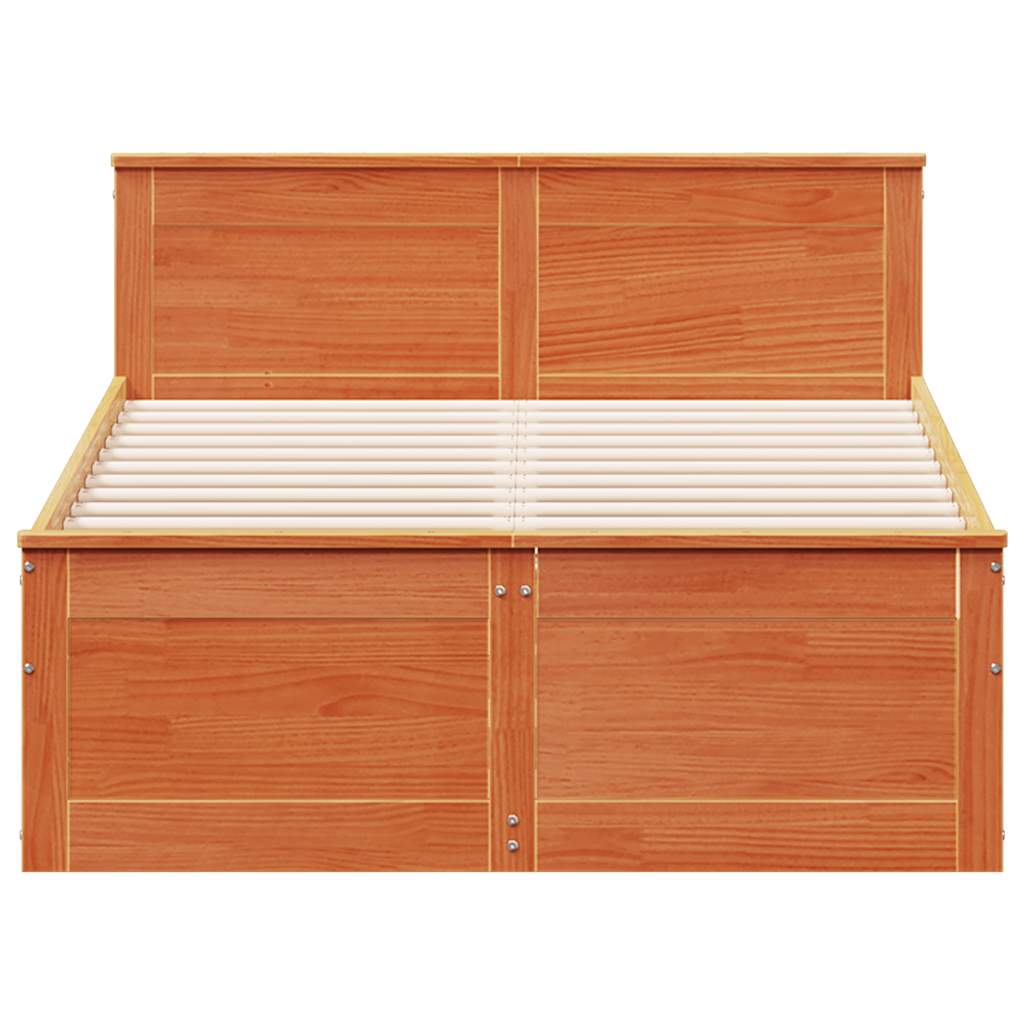 barna tömör fenyőfa fejtámlás ágykeret matrac nélkül 135x190 cm