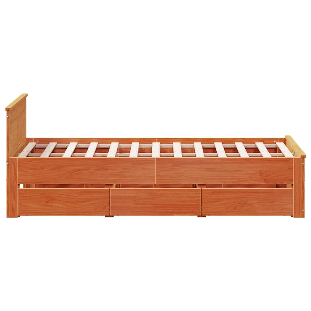 barna tömör fenyőfa fejtámlás ágykeret matrac nélkül 135x190 cm