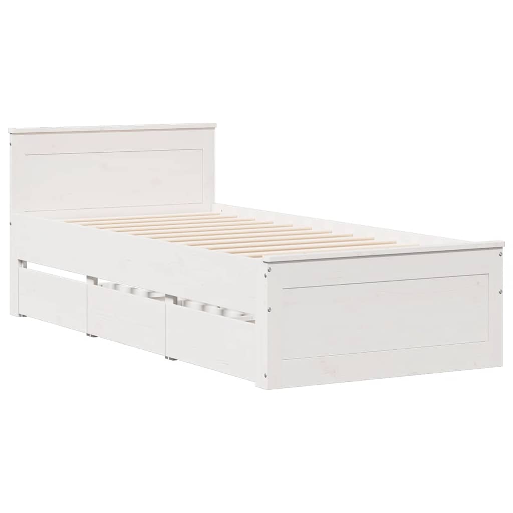 fehér tömör fenyőfa fejtámlás ágykeret matrac nélkül 75x190 cm
