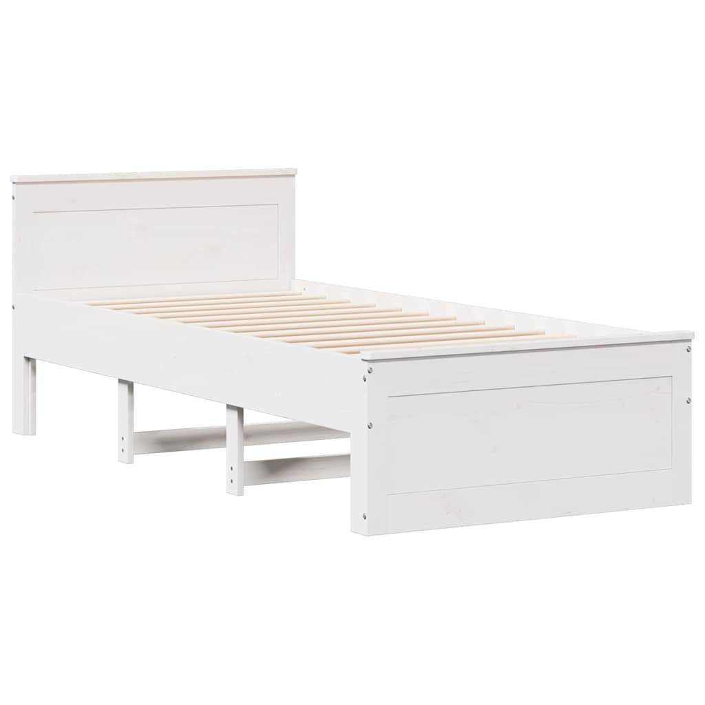 fehér tömör fenyőfa fejtámlás ágykeret matrac nélkül 75x190 cm