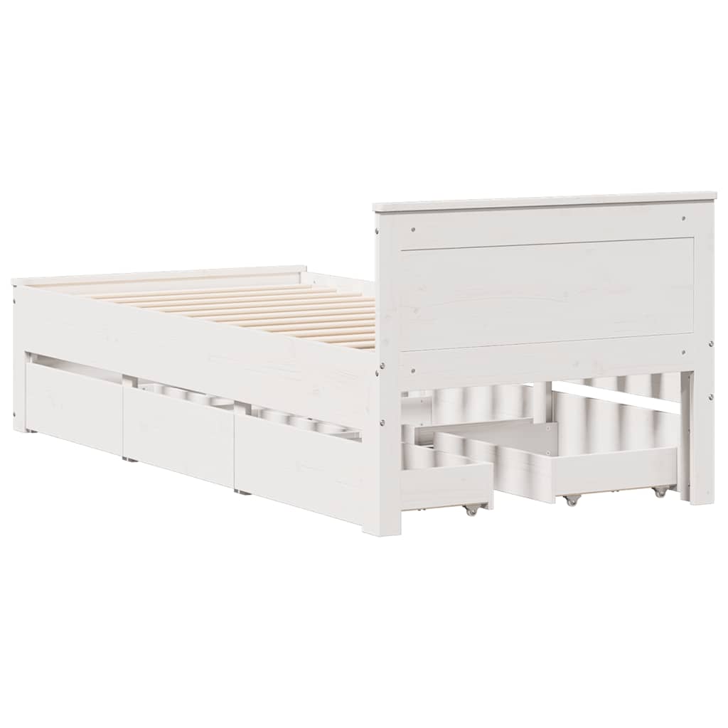 fehér tömör fenyőfa fejtámlás ágykeret matrac nélkül 75x190 cm