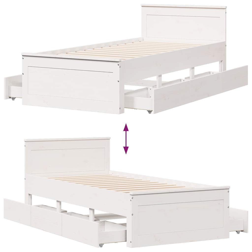 fehér tömör fenyőfa fejtámlás ágykeret matrac nélkül 75x190 cm