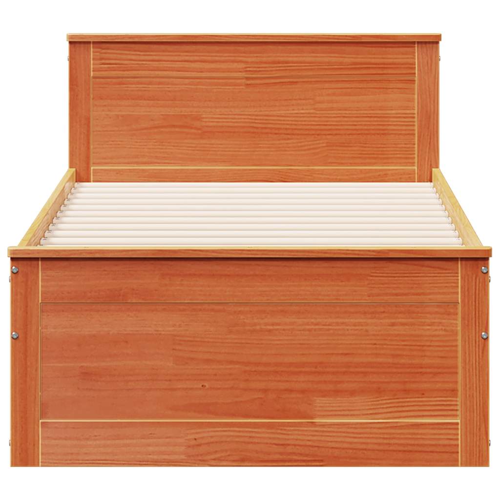 barna tömör fenyőfa fejtámlás ágykeret matrac nélkül 75x190 cm