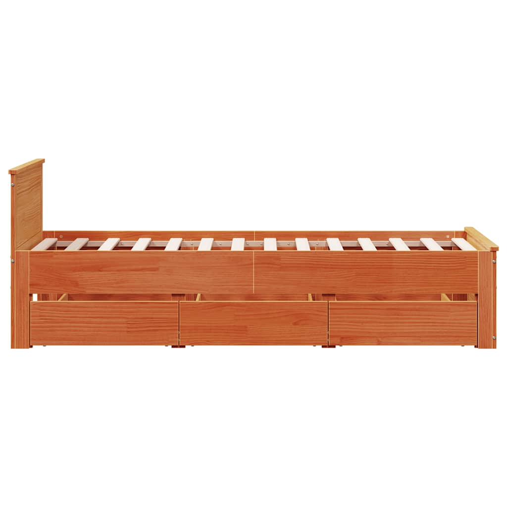 barna tömör fenyőfa fejtámlás ágykeret matrac nélkül 75x190 cm