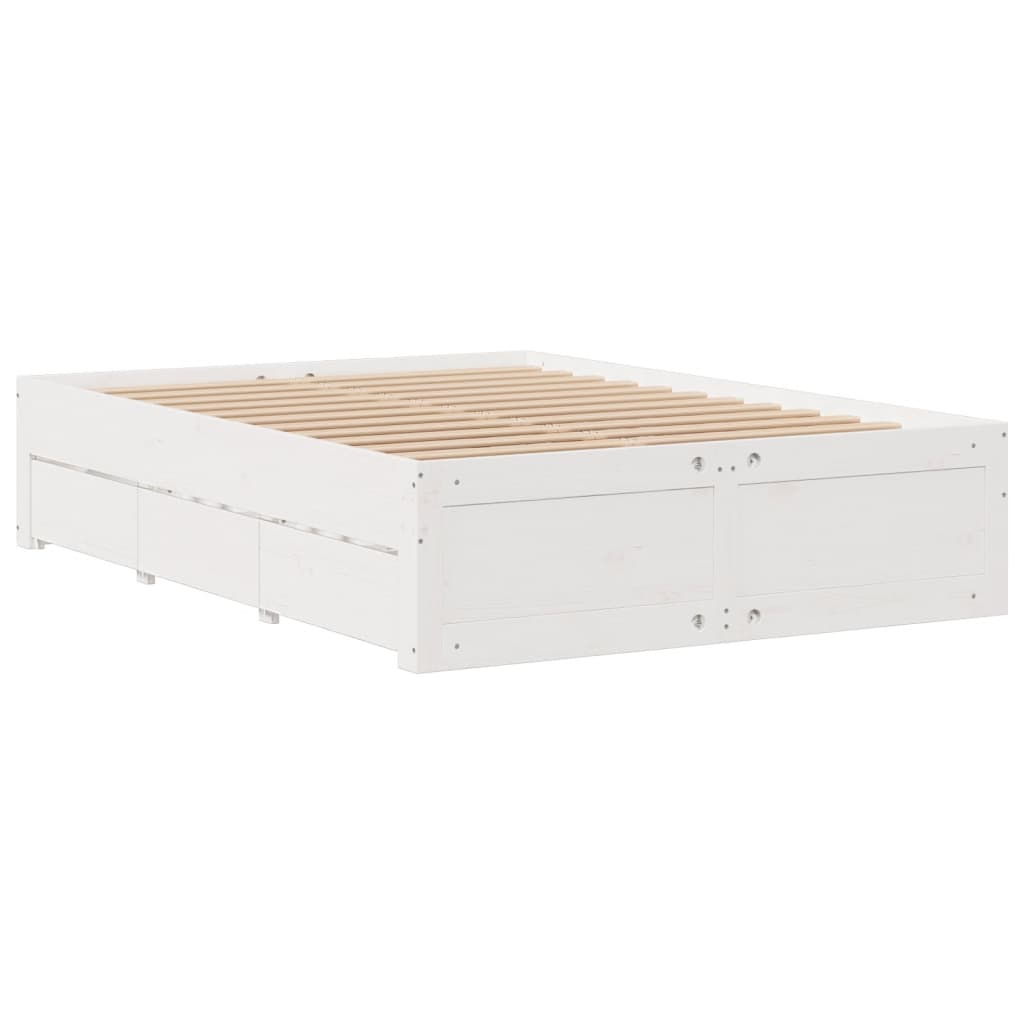 fehér tömör fenyőfa fiókos ágykeret matrac nélkül 150 x 200 cm