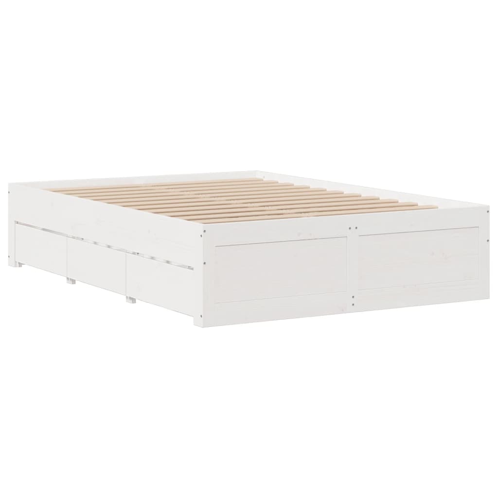 fehér tömör fenyőfa fiókos ágykeret matrac nélkül 150 x 200 cm