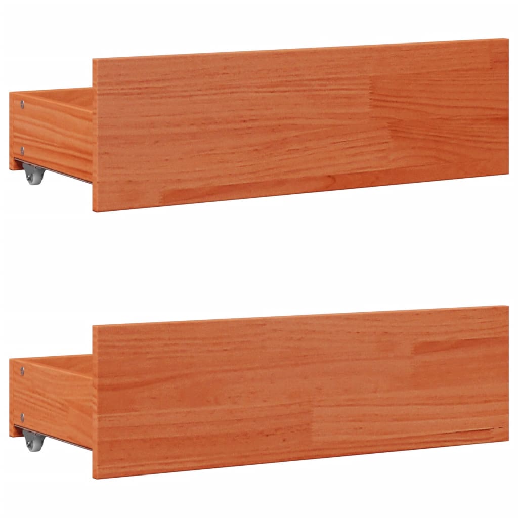 barna tömör fenyőfa fiókos ágykeret matrac nélkül 100 x 200 cm