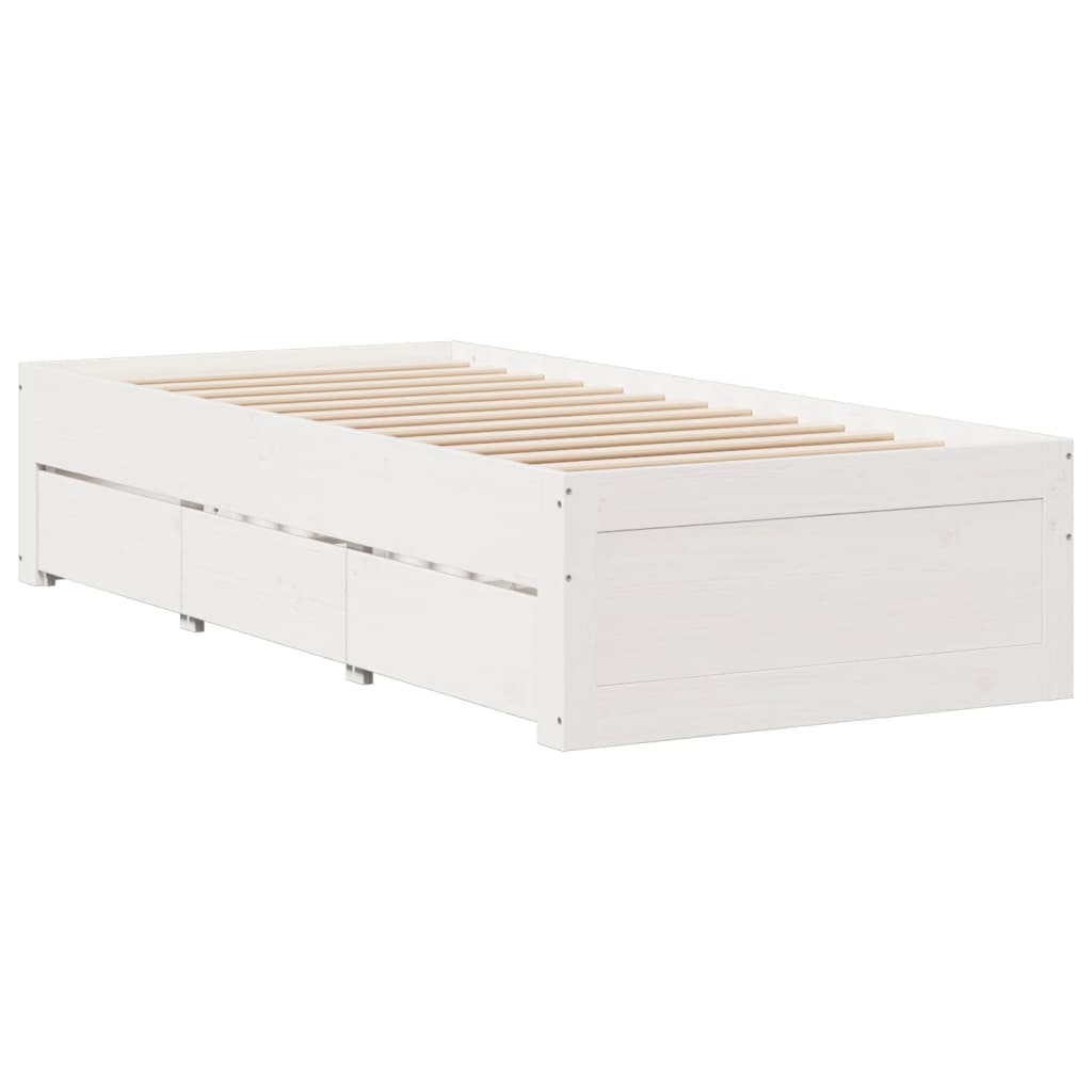 fehér tömör fenyőfa fiókos ágykeret matrac nélkül 90 x 200 cm
