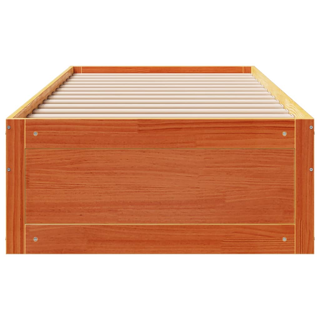 viaszbarna tömör fenyőfa fiókos ágykeret matrac nélkül 90x200cm