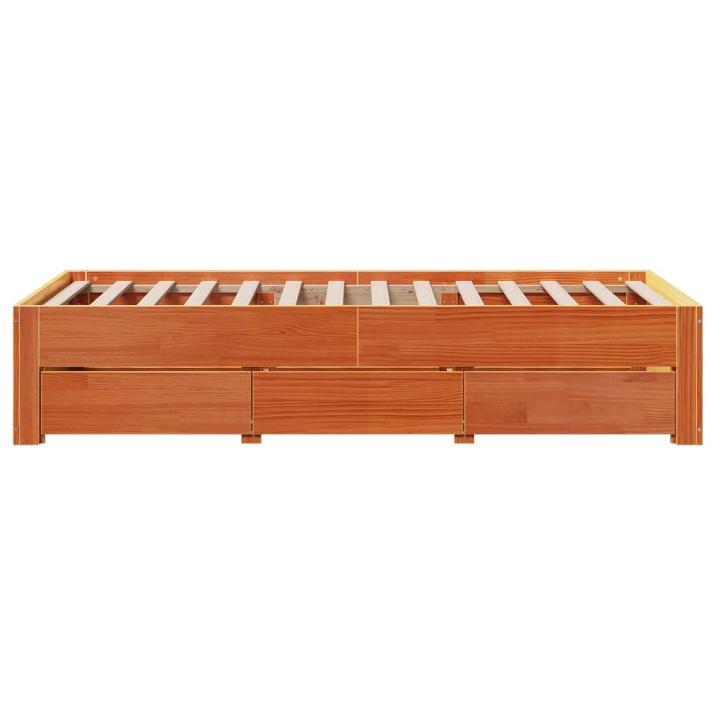 viaszbarna tömör fenyőfa fiókos ágykeret matrac nélkül 90x200cm