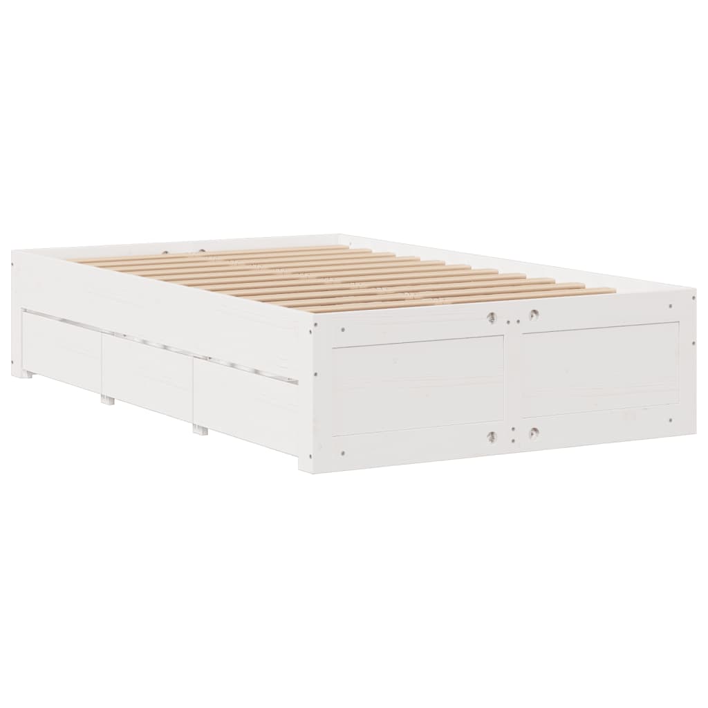 fehér tömör fenyőfa fiókos ágykeret matrac nélkül 135 x 190 cm