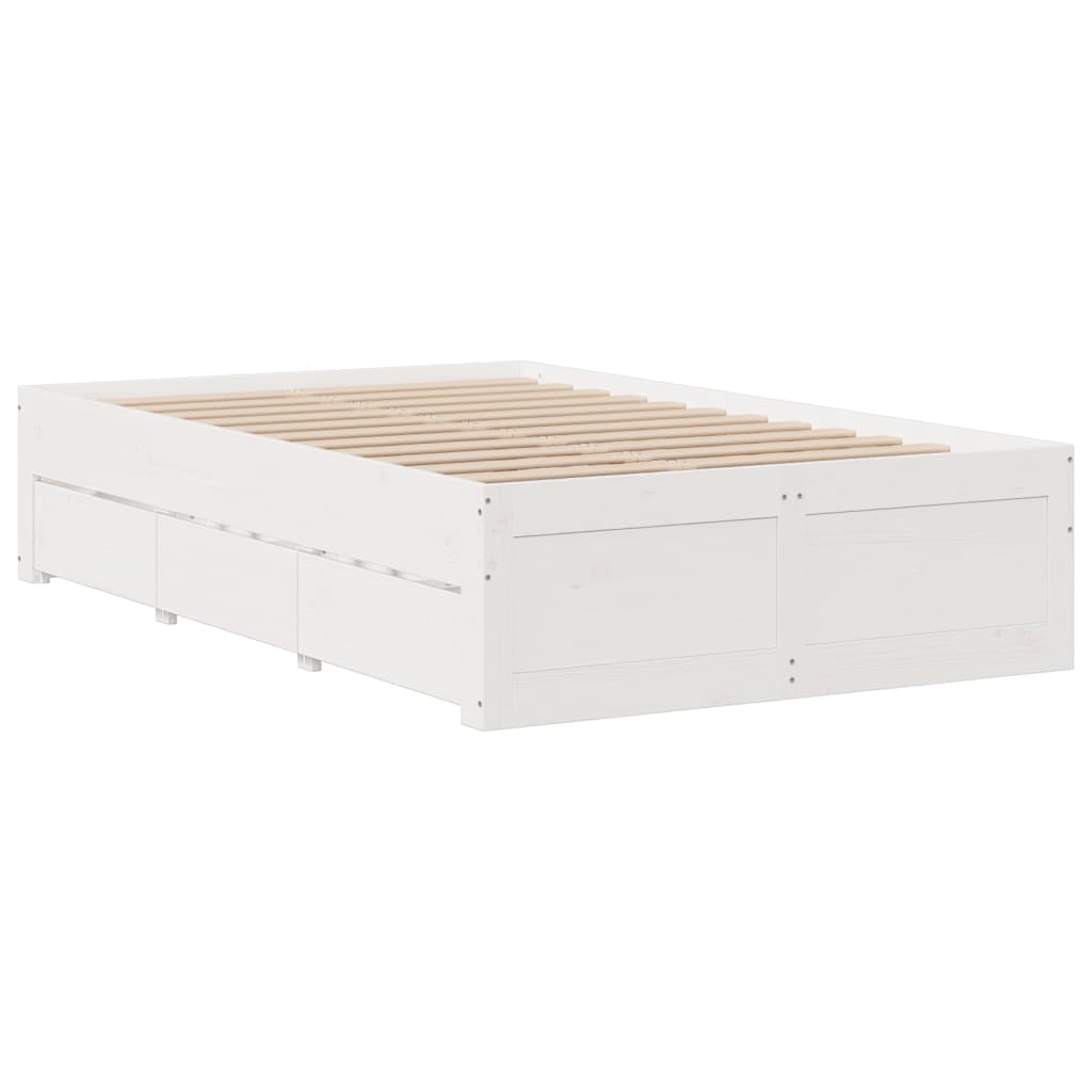 fehér tömör fenyőfa fiókos ágykeret matrac nélkül 135 x 190 cm