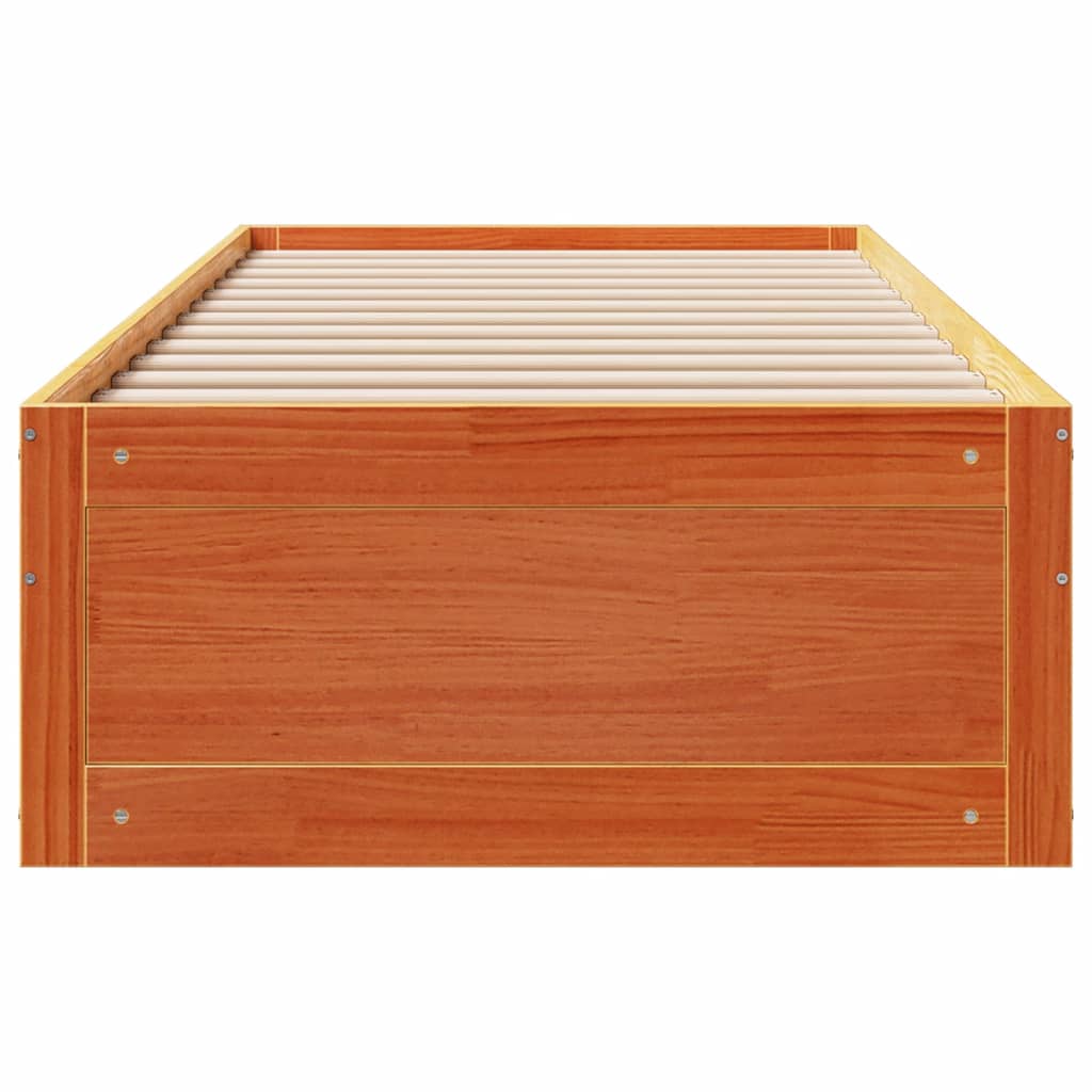 viaszbarna tömör fenyőfa fiókos ágykeret matrac nélkül 90x190cm
