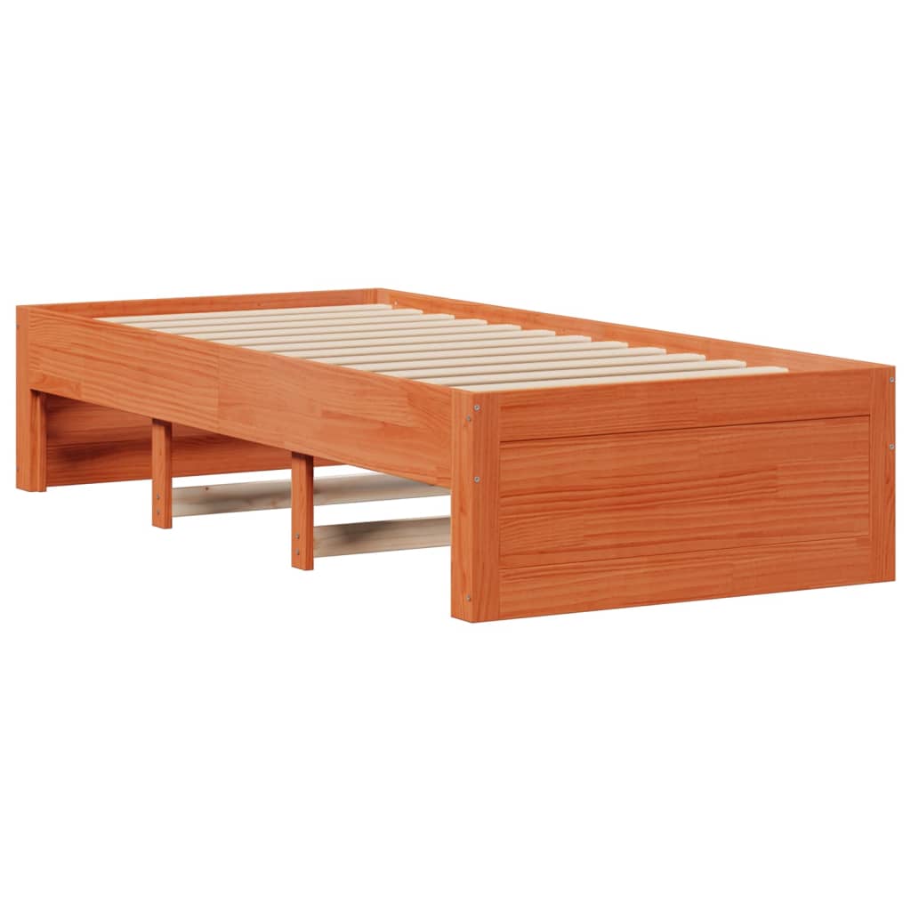 viaszbarna tömör fenyőfa fiókos ágykeret matrac nélkül 90x190cm