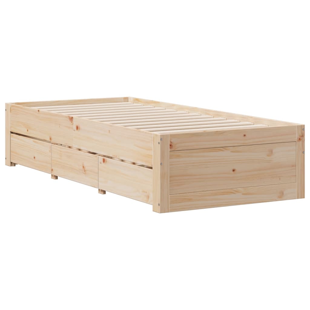 tömör fenyőfa fiókos ágykeret matrac nélkül 75 x 190 cm