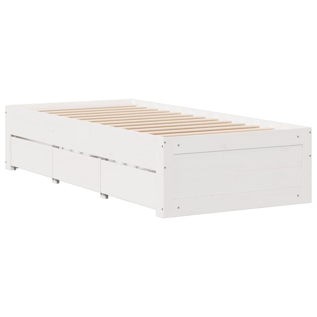 fehér tömör fenyőfa fiókos ágykeret matrac nélkül 75 x 190 cm