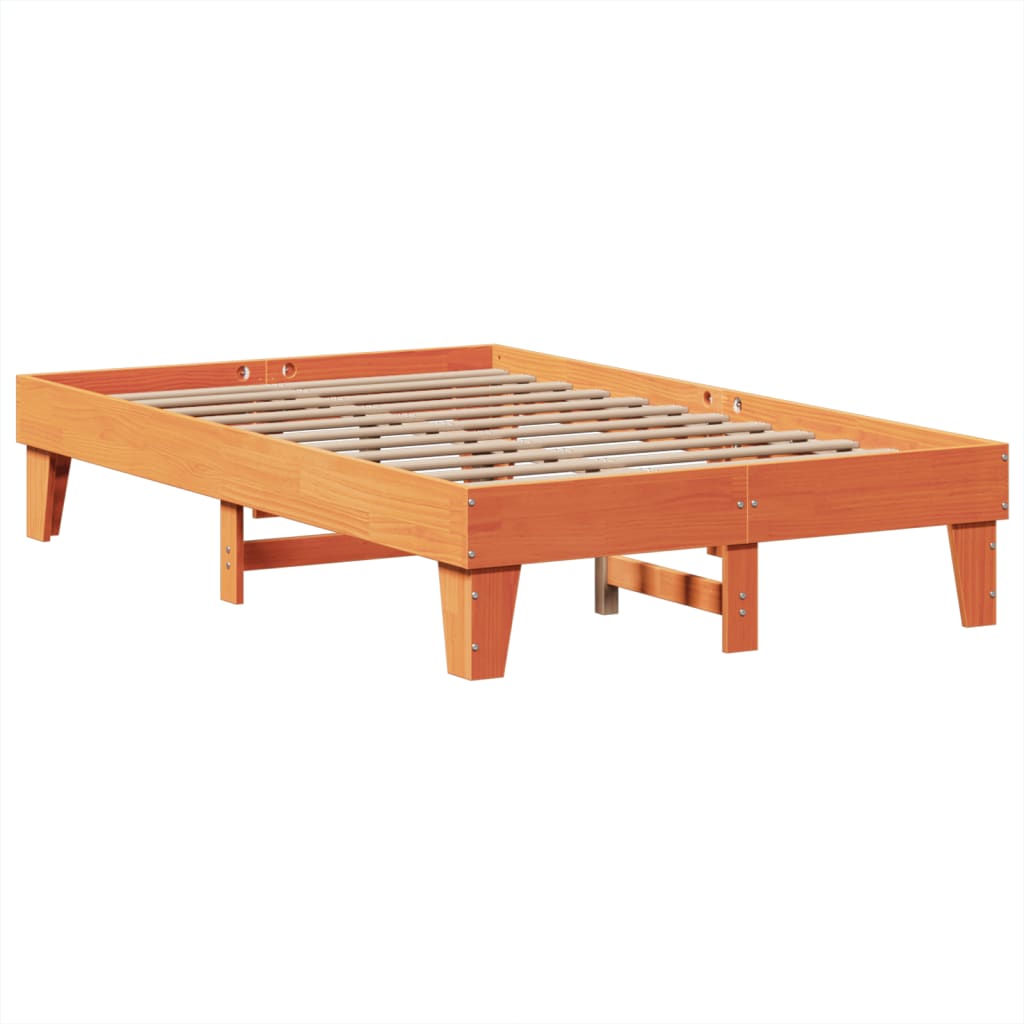viaszbarna tömör fenyőfa ágy matrac nélkül 135 x 190 cm