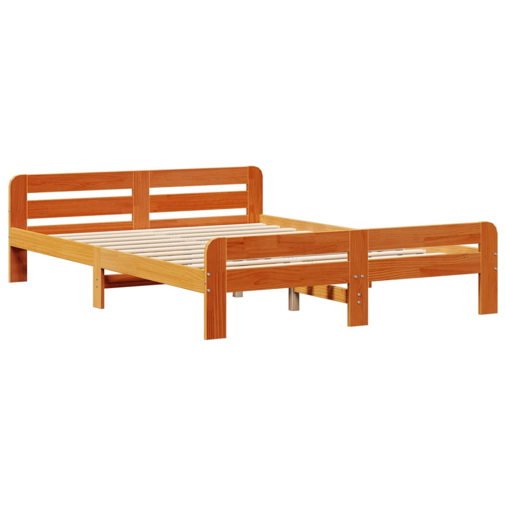 barna tömör fenyőfa könyvespolcos ágy matrac nélkül 150 x 200cm