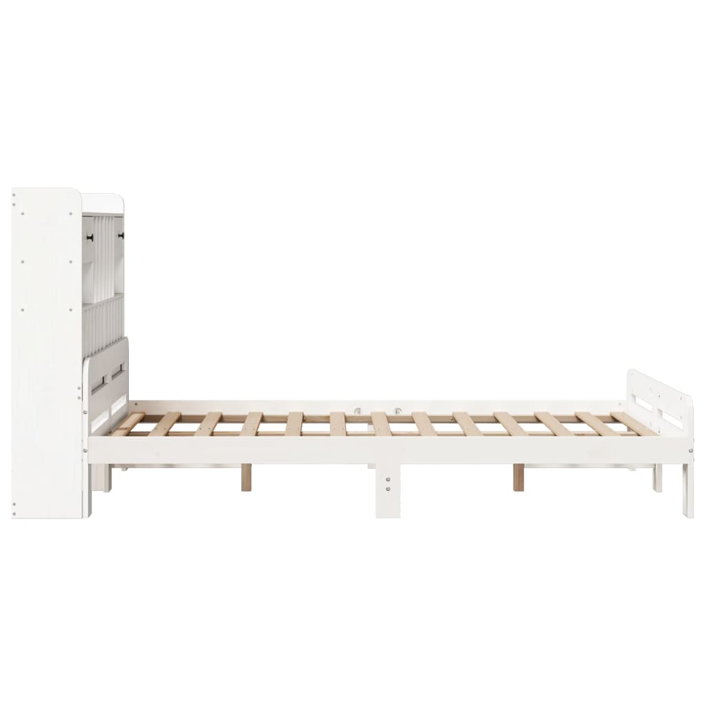 fehér tömör fenyőfa könyvespolcos ágy matrac nélkül 135x190 cm