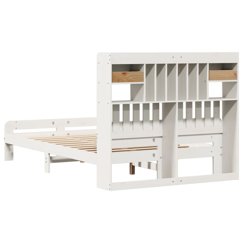 fehér tömör fenyőfa könyvespolcos ágy matrac nélkül 135x190 cm