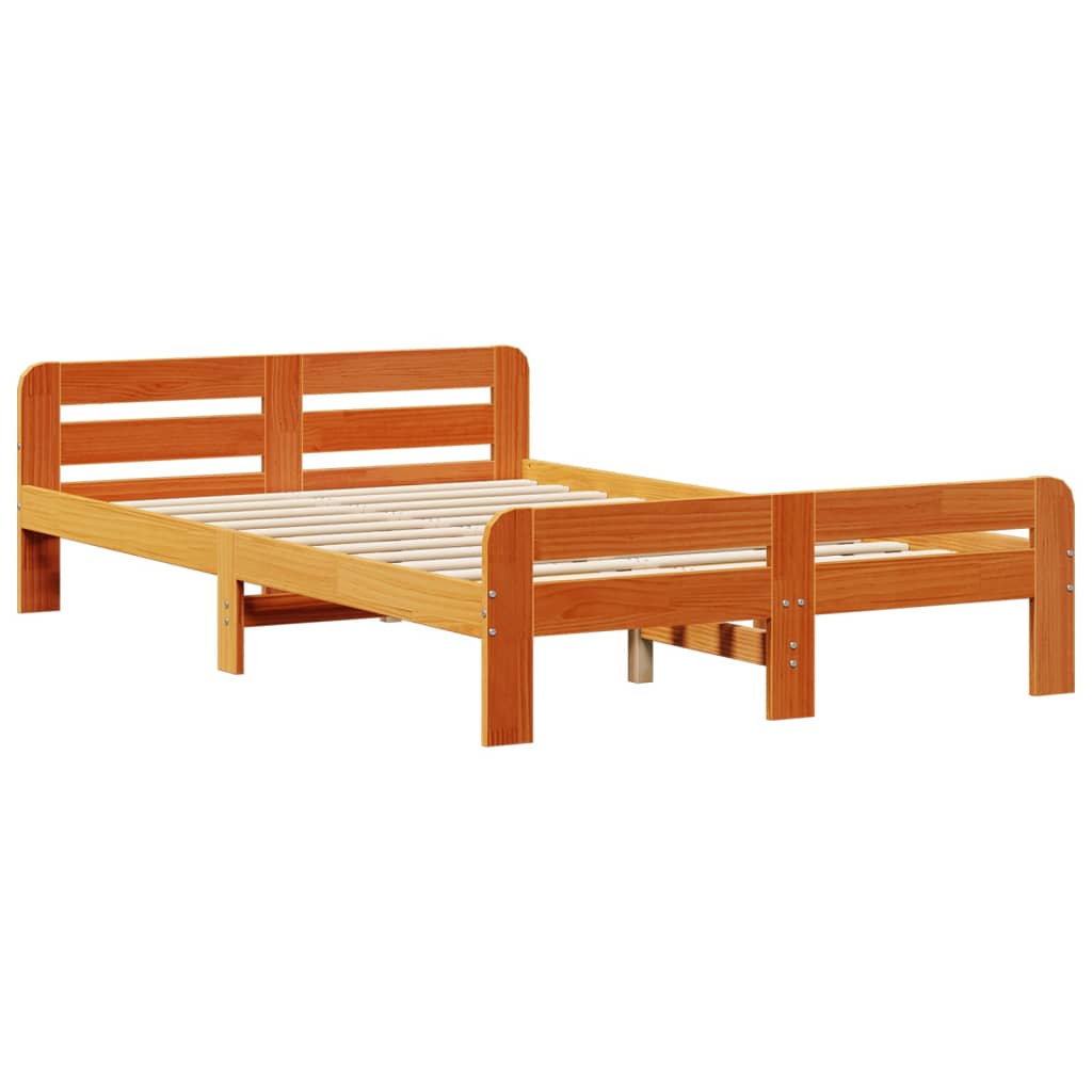 barna tömör fenyőfa könyvespolcos ágy matrac nélkül 135 x 190cm