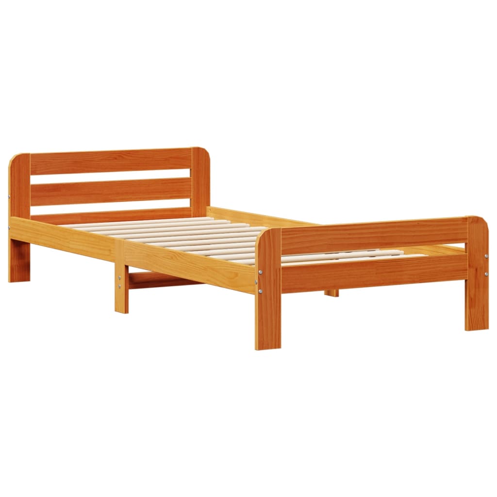 barna tömör fenyőfa könyvespolcos ágy matrac nélkül 75 x 190 cm