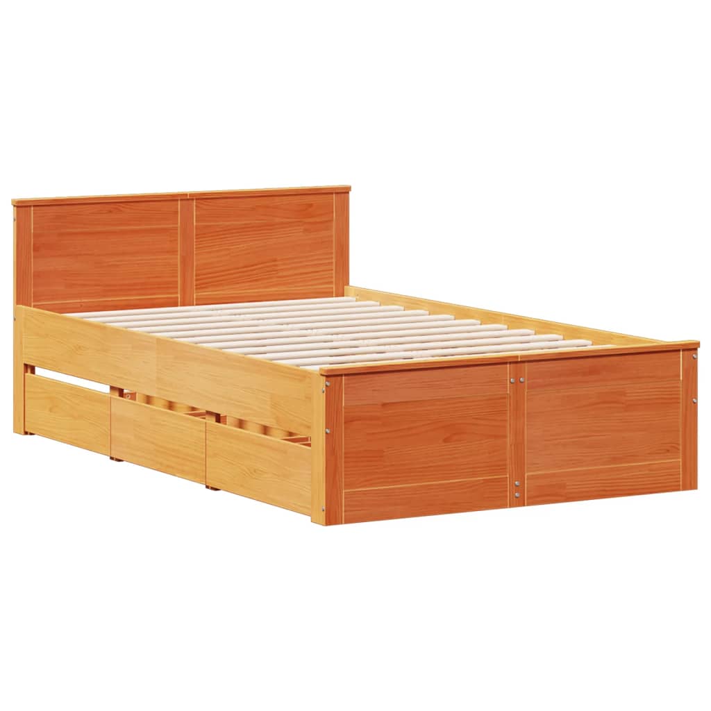 barna tömör fenyőfa könyvespolcos ágy matrac nélkül 135 x 190cm