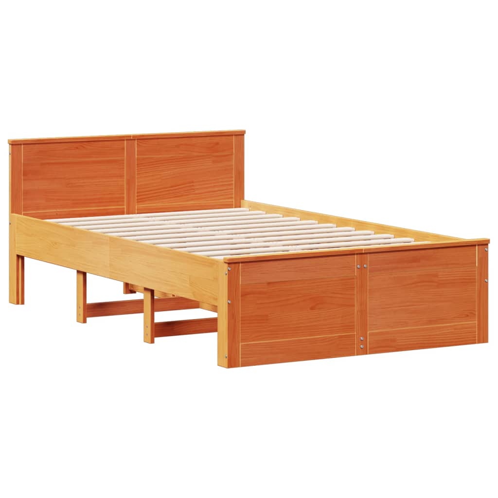 barna tömör fenyőfa könyvespolcos ágy matrac nélkül 135 x 190cm