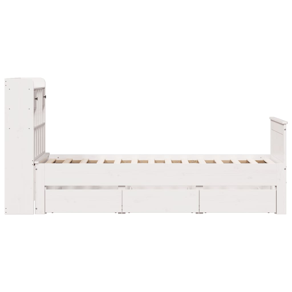 fehér tömör fenyőfa könyvespolcos ágy matrac nélkül 90 x 190 cm