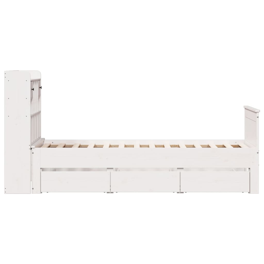 fehér tömör fenyőfa könyvespolcos ágy matrac nélkül 75 x 190 cm
