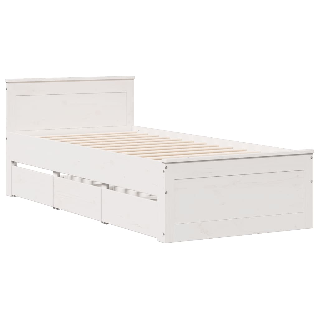 fehér tömör fenyőfa könyvespolcos ágy matrac nélkül 75 x 190 cm