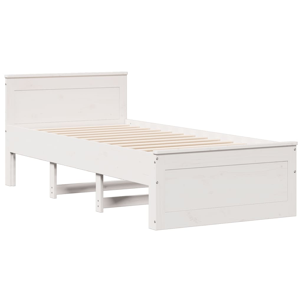 fehér tömör fenyőfa könyvespolcos ágy matrac nélkül 75 x 190 cm