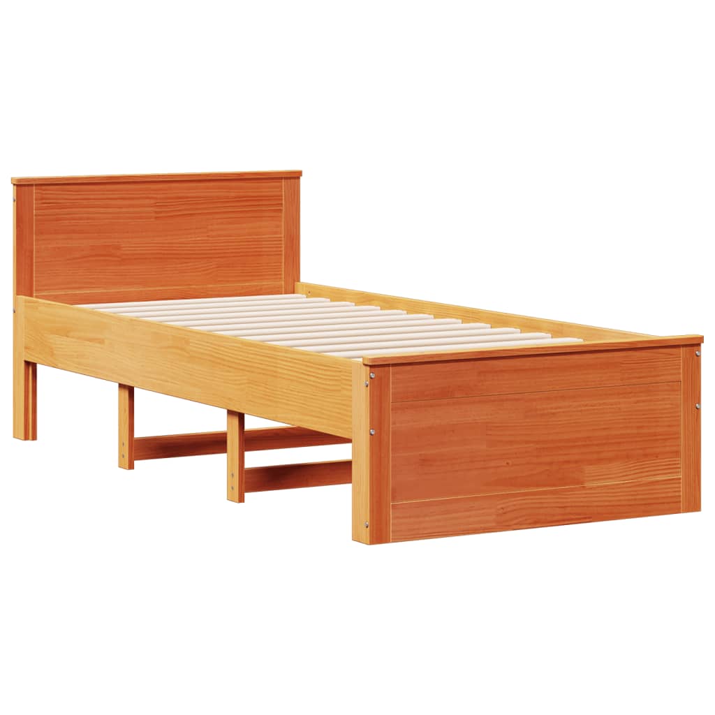 barna tömör fenyőfa könyvespolcos ágy matrac nélkül 75 x 190 cm