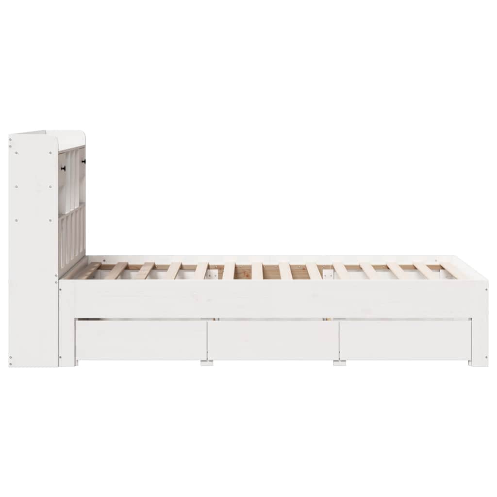 fehér tömör fenyőfa könyvespolcos ágy matrac nélkül 90 x 200 cm