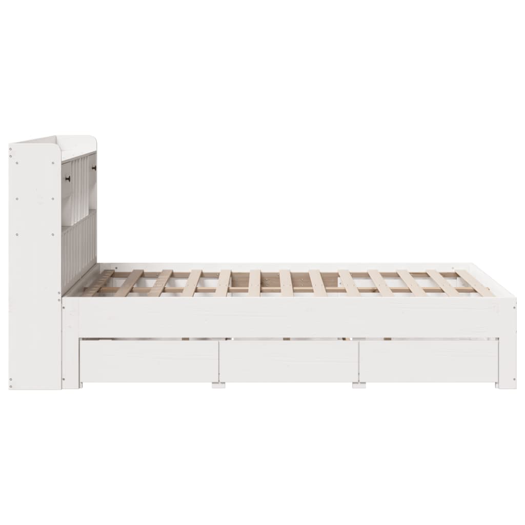 fehér tömör fenyőfa könyvespolcos ágy matrac nélkül 135x190 cm