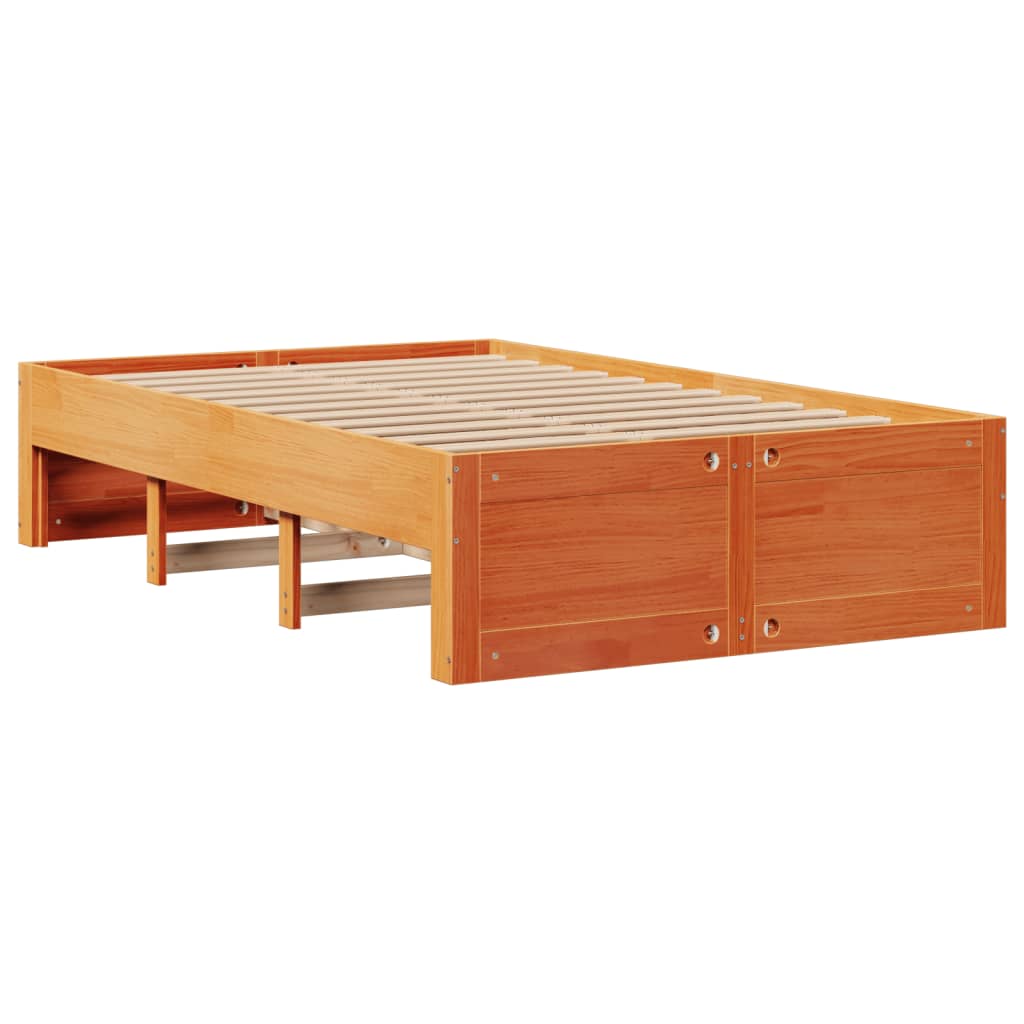 barna tömör fenyőfa könyvespolcos ágy matrac nélkül 135 x 190cm