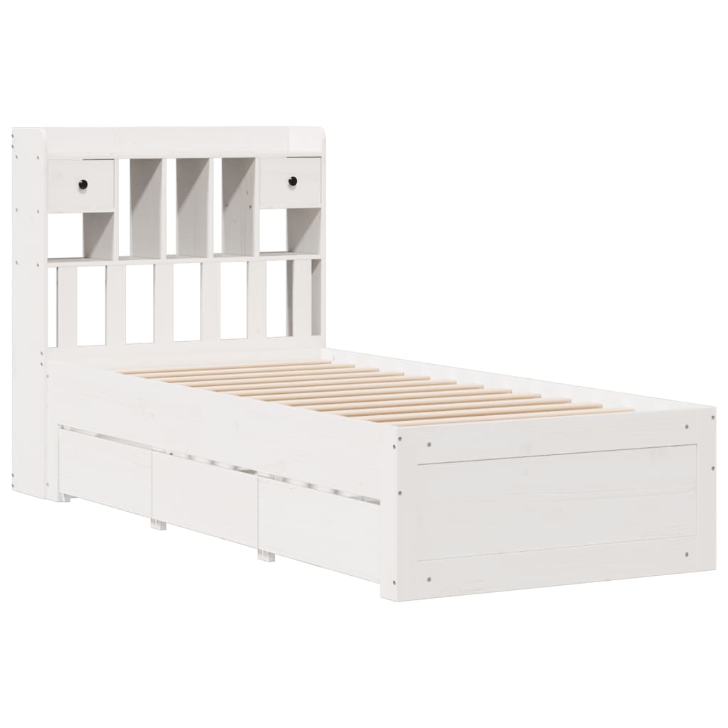 fehér tömör fenyőfa könyvespolcos ágy matrac nélkül 90 x 190 cm
