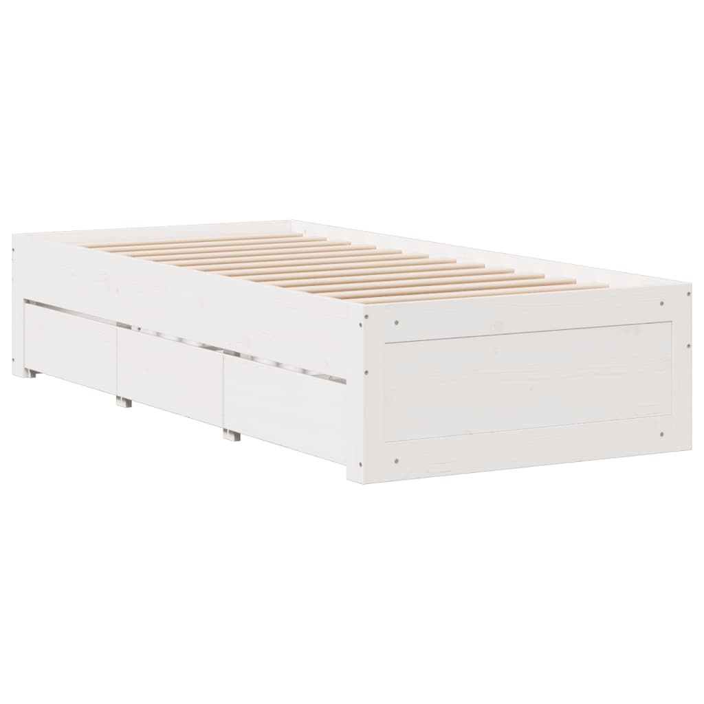 fehér tömör fenyőfa könyvespolcos ágy matrac nélkül 90 x 190 cm