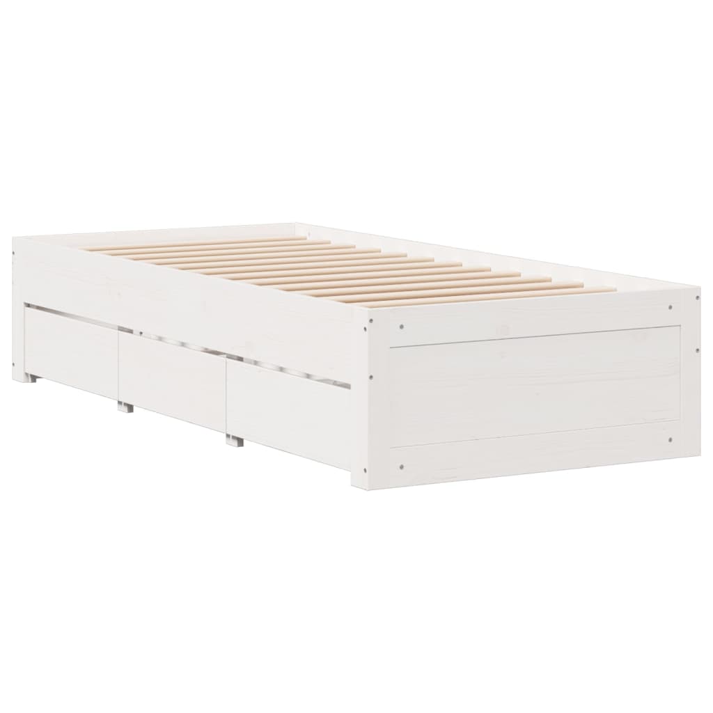 fehér tömör fenyőfa könyvespolcos ágy matrac nélkül 75 x 190 cm