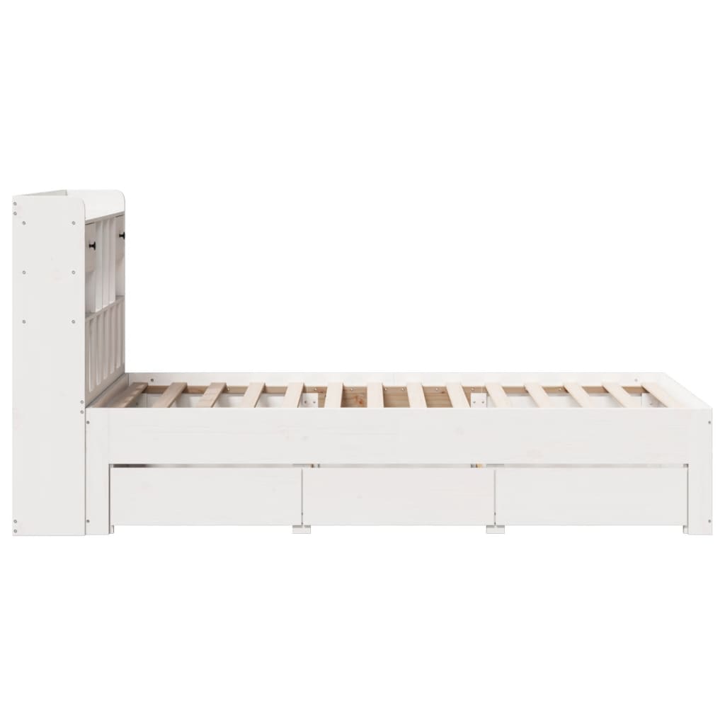 fehér tömör fenyőfa könyvespolcos ágy matrac nélkül 75 x 190 cm
