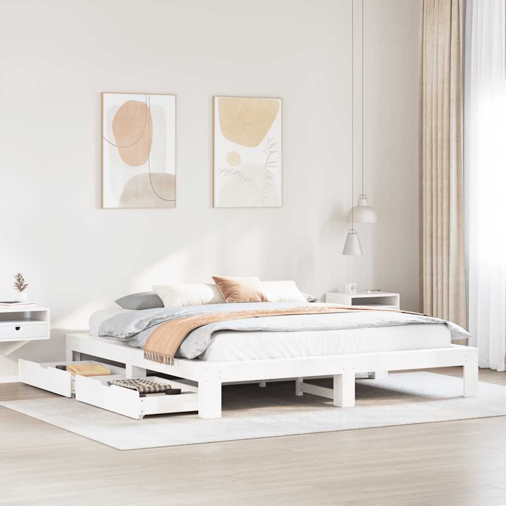 fehér tömör fenyőfa ágy matrac nélkül 200 x 200 cm