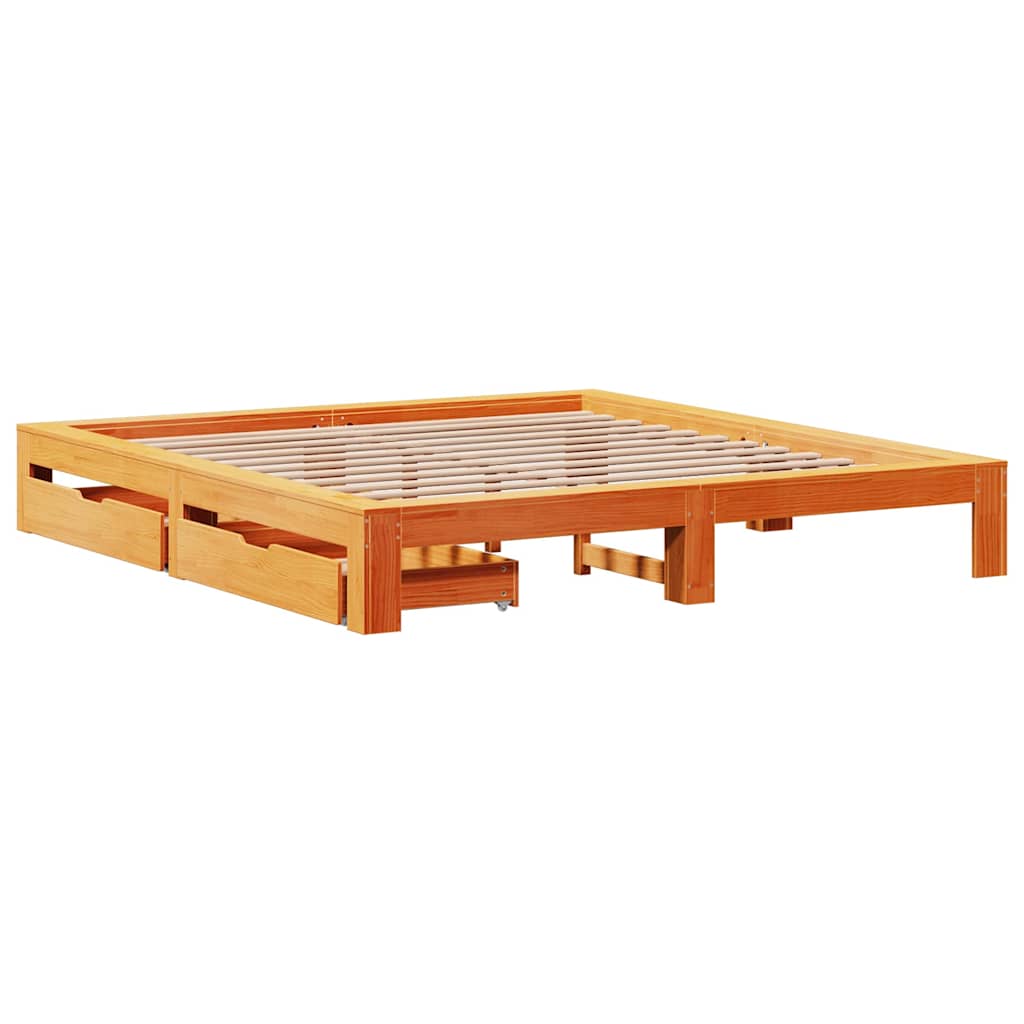 viaszbarna tömör fenyőfa ágy matrac nélkül 200 x 200 cm