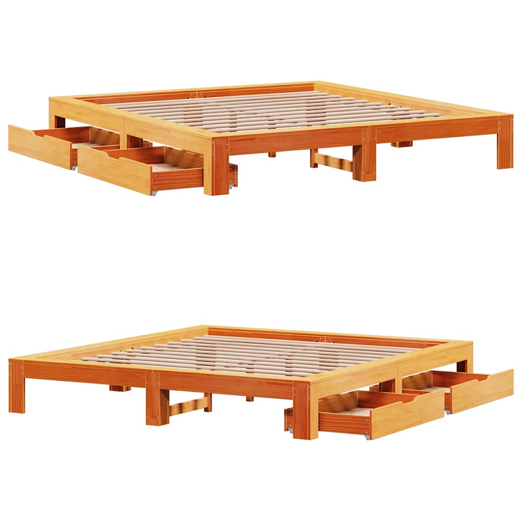 viaszbarna tömör fenyőfa ágy matrac nélkül 200 x 200 cm