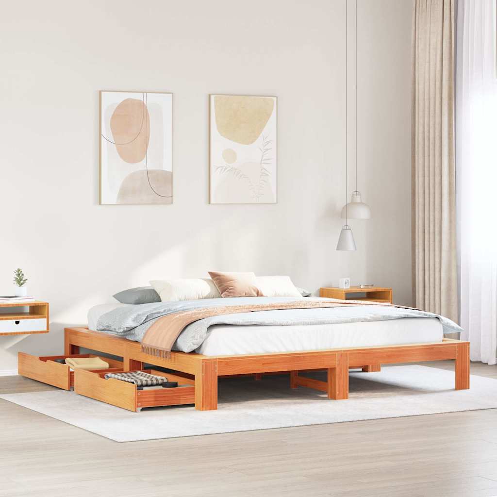 viaszbarna tömör fenyőfa ágy matrac nélkül 200 x 200 cm