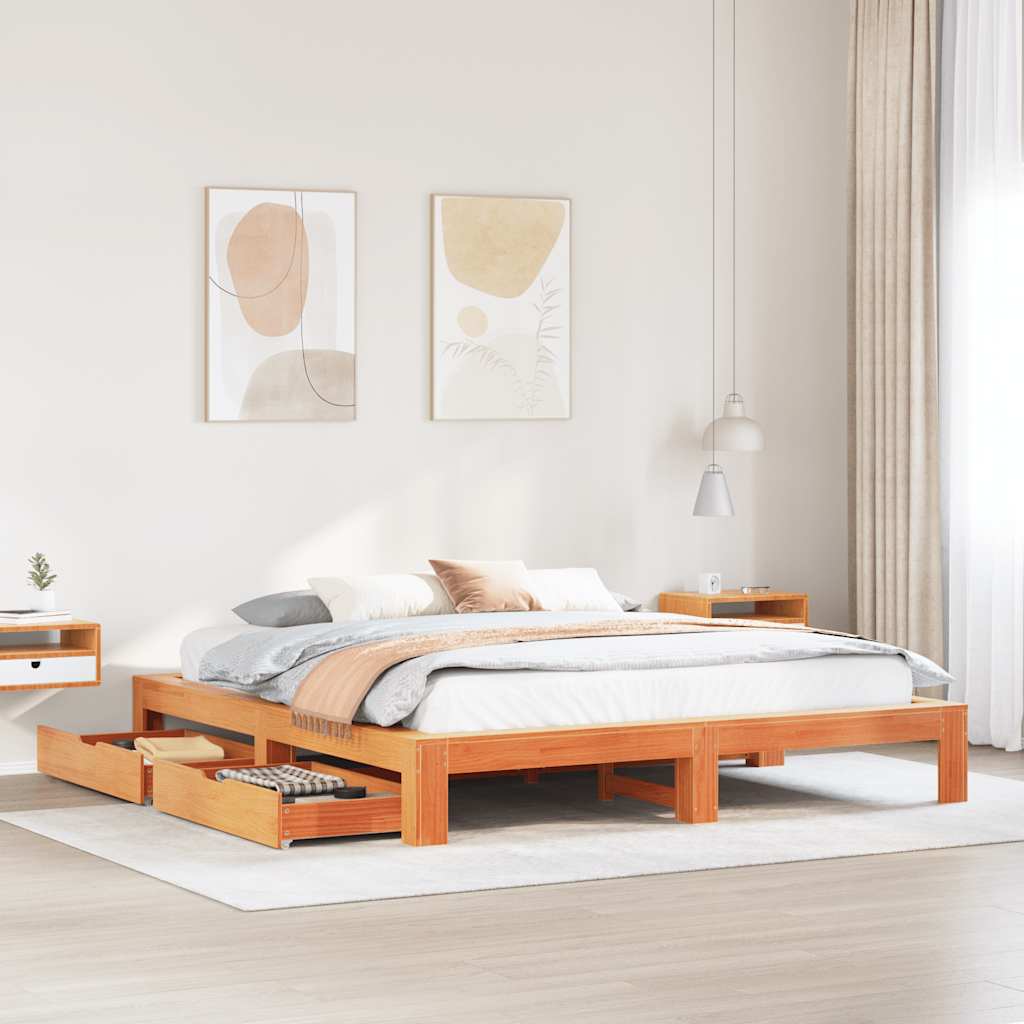 viaszbarna tömör fenyőfa ágy matrac nélkül 180 x 200 cm