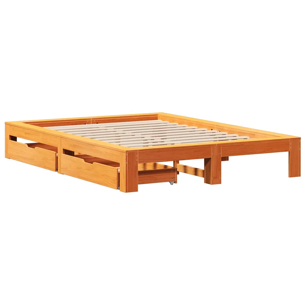 viaszbarna tömör fenyőfa ágy matrac nélkül 150 x 200 cm