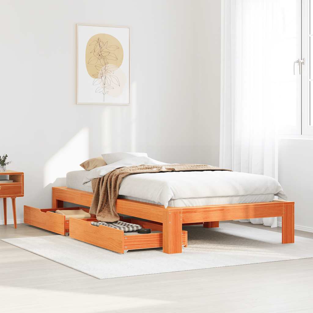 viaszbarna tömör fenyőfa ágy matrac nélkül 90 x 200 cm