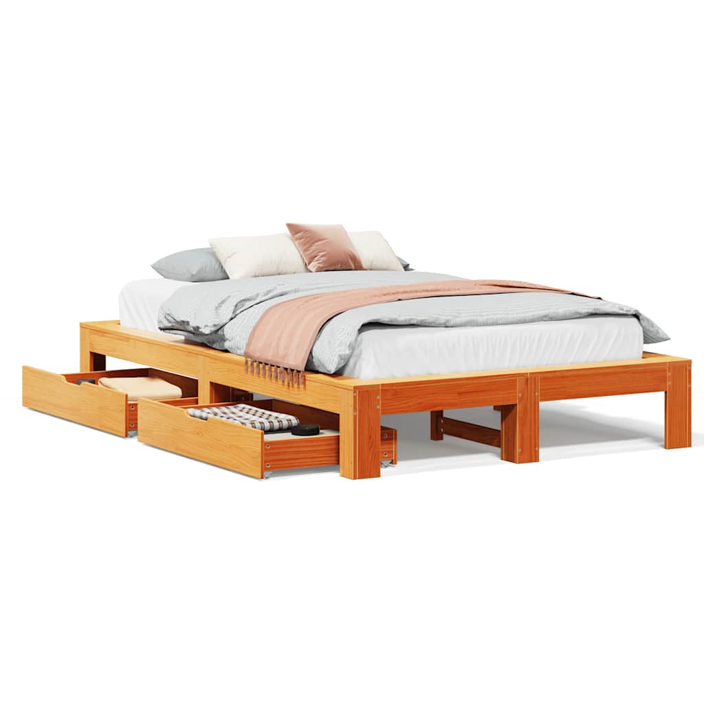 viaszbarna tömör fenyőfa ágy matrac nélkül 135 x 190 cm