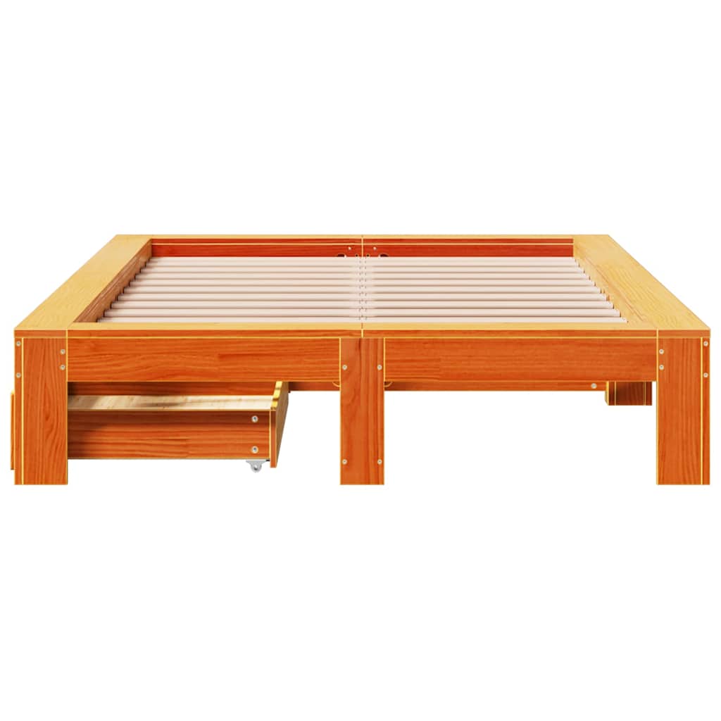 viaszbarna tömör fenyőfa ágy matrac nélkül 135 x 190 cm